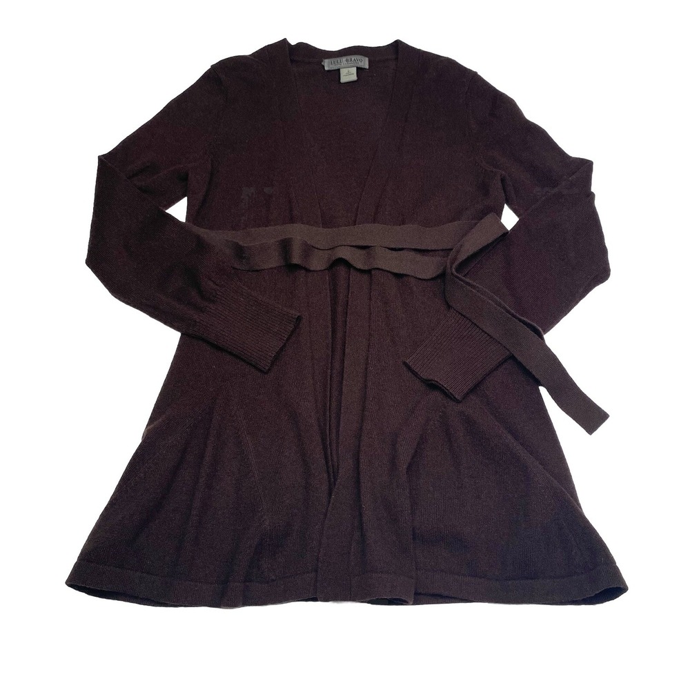 Lulu Bravo Womens 100% Cashmere Wrap Cardigan Sweater Black Size S Tie Waist